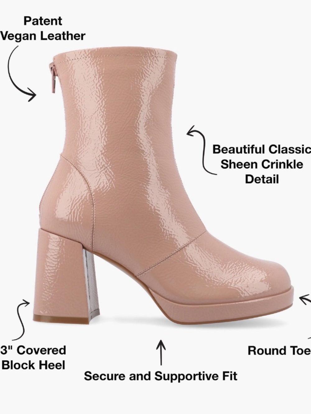 Journee Collection Patent Vegan Leather Ankle Boots - Blush